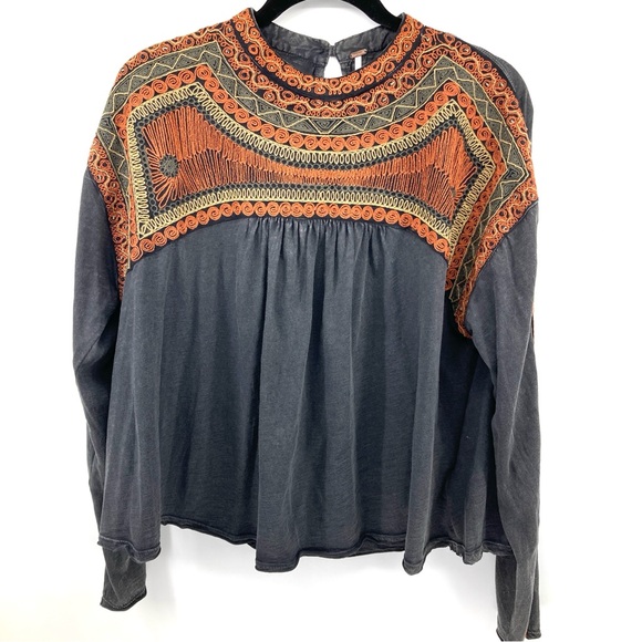 Free People Slub Jersey Snow Bunny Embroidered Top - Picture 2 of 8